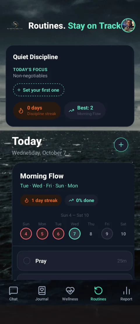 The Sanctum routines screen