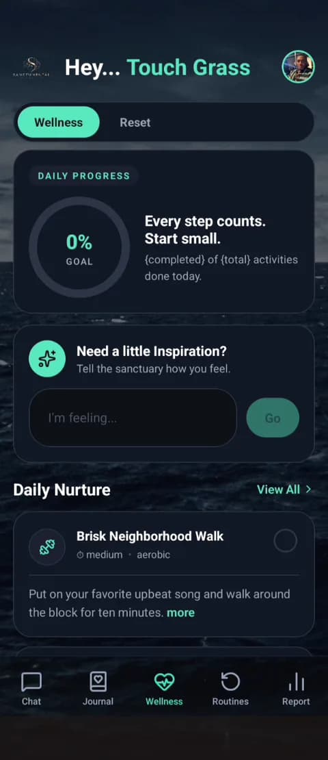 The Sanctum wellness screen